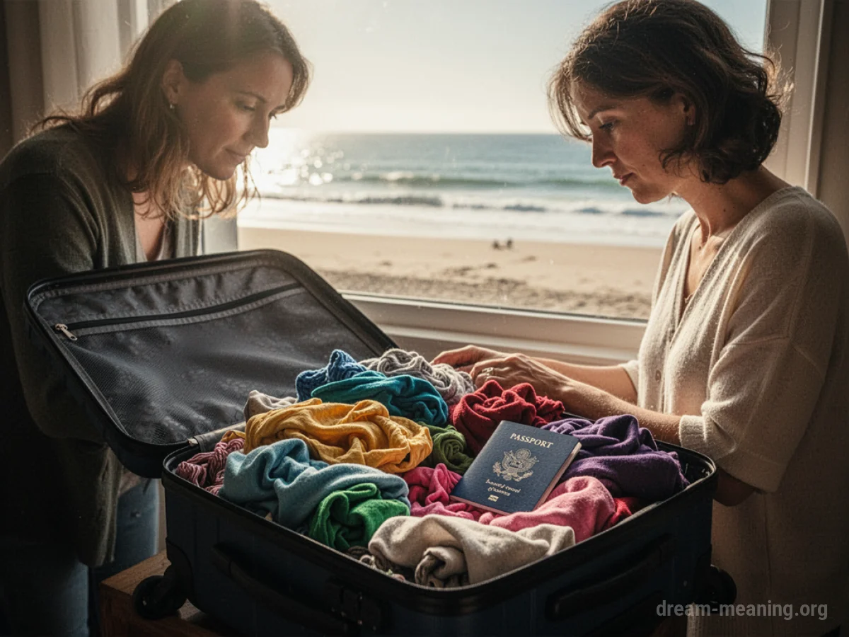 An open suitcase with vacation items and a window view.