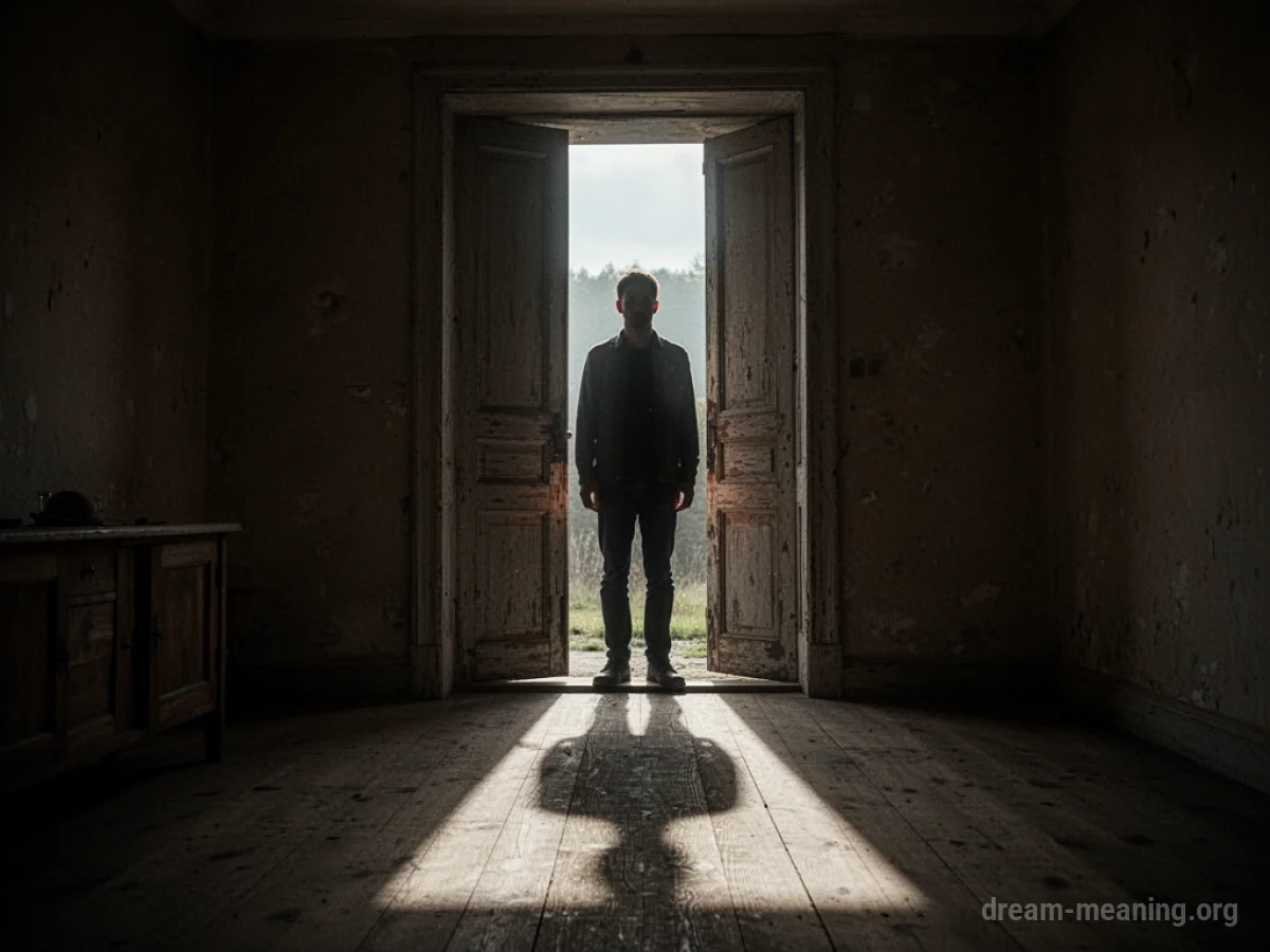 Silhouette of a person standing in a doorway.