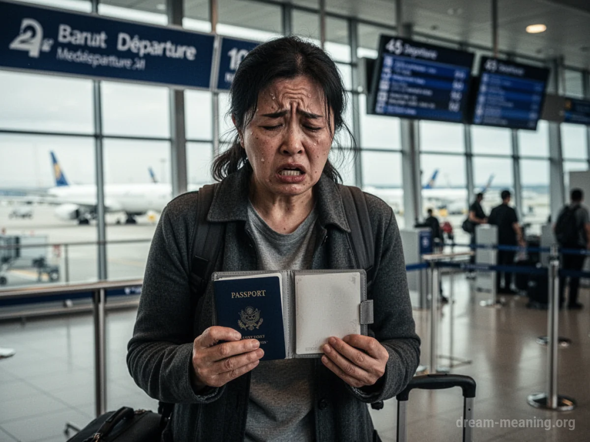 A person looking at an empty passport holder at an airport gate.