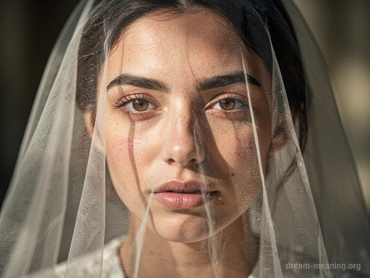 A sheer veil draped over a person's eyes.