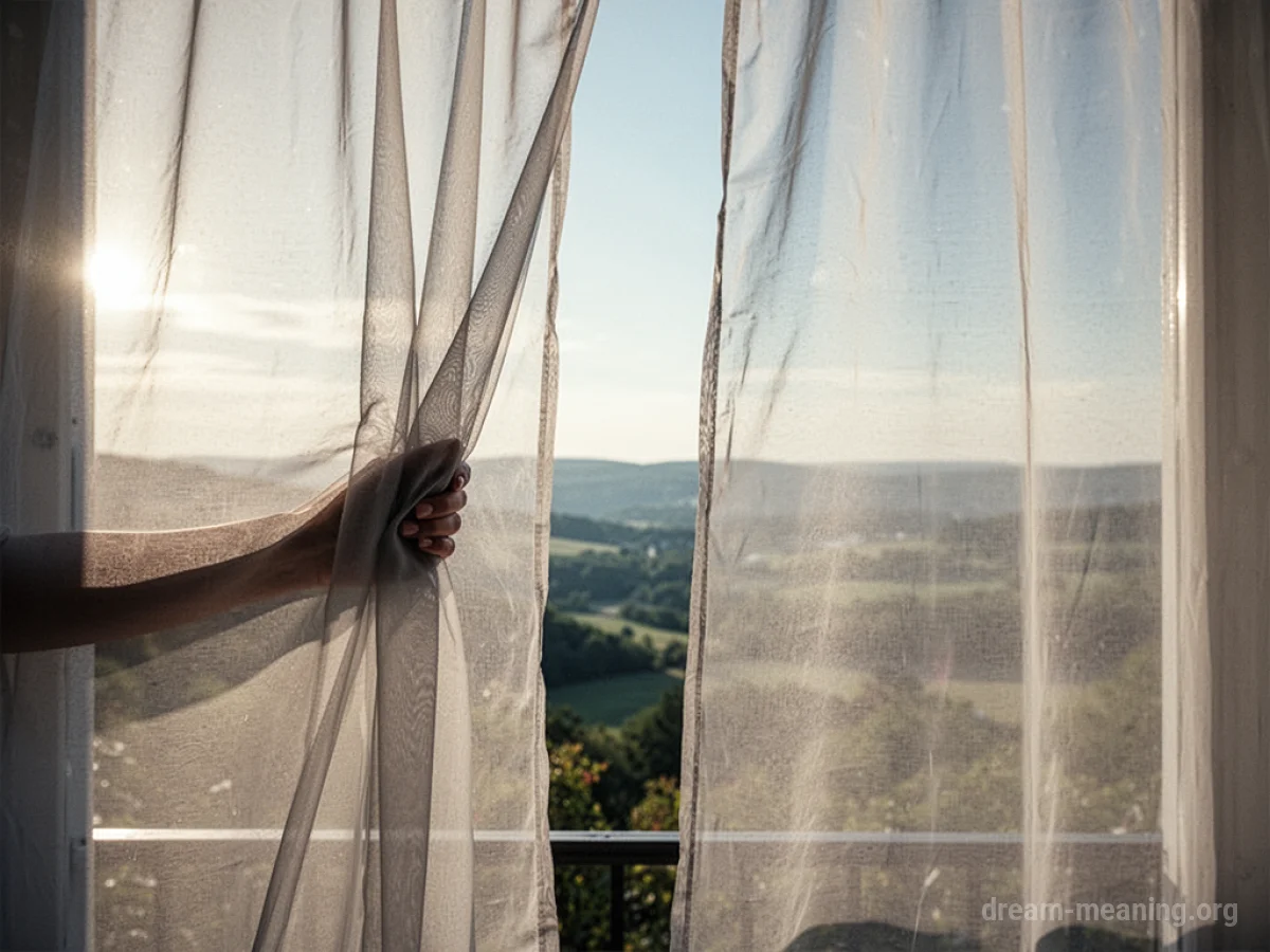 A sheer veil being pulled back.
