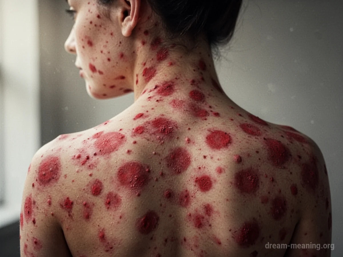 Abstract red patterns on skin.