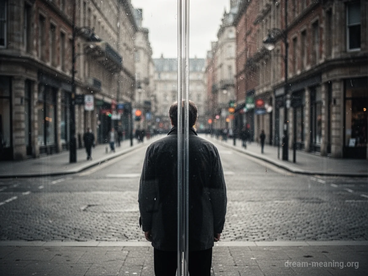 A person seen through a glass window or barrier.