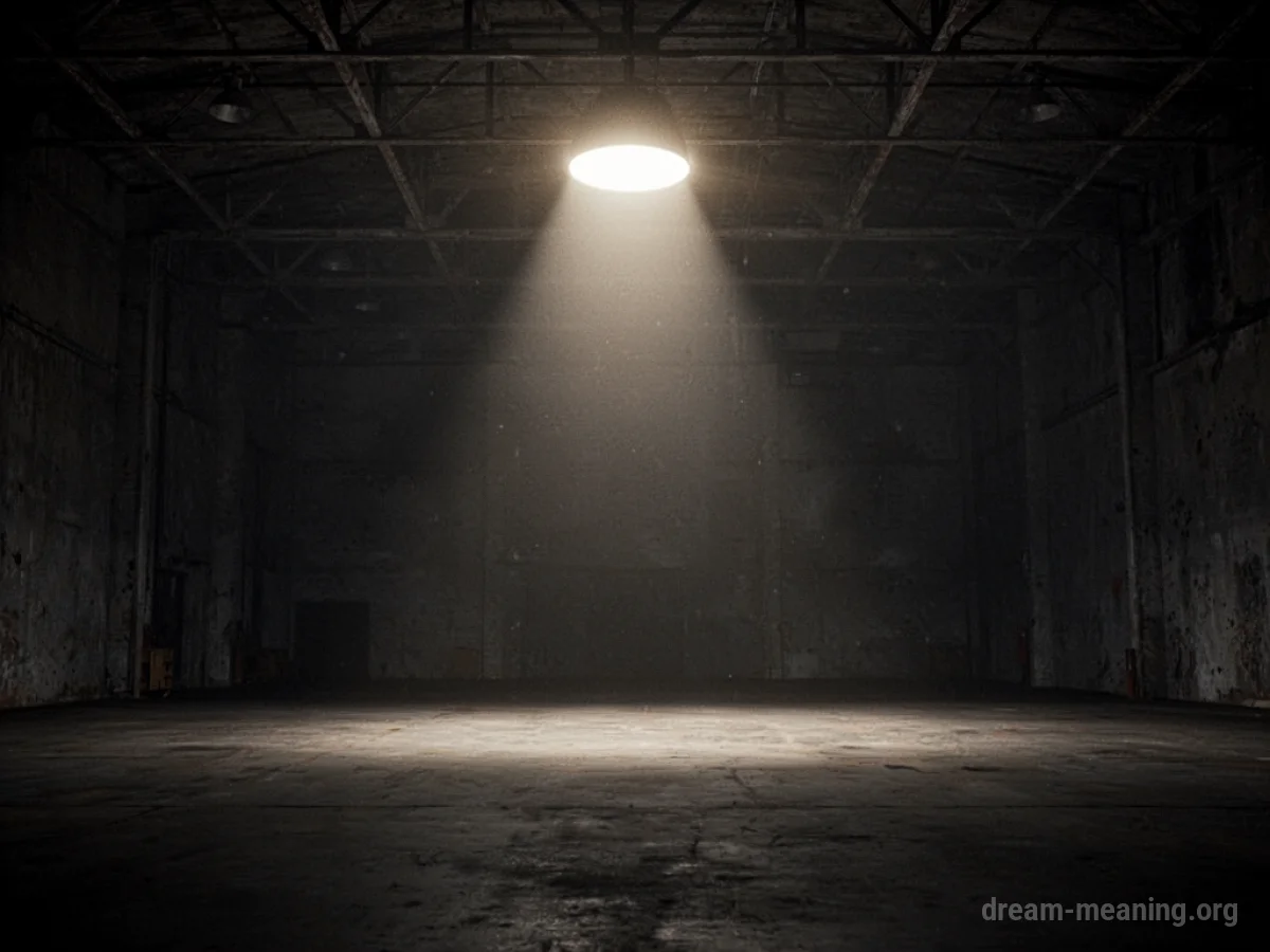 A bright light shines down from the darkness.