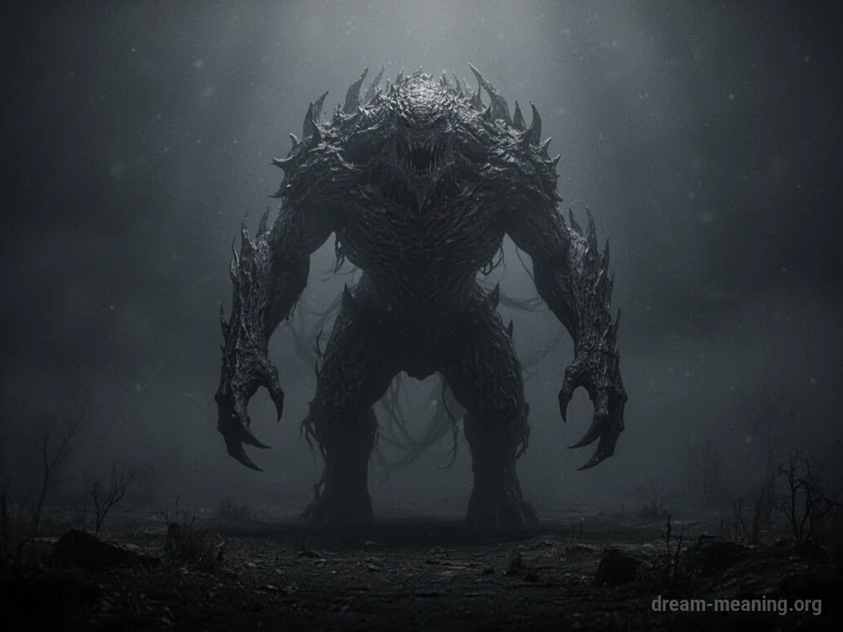 A large, dark, undefined shape in a foggy landscape.
