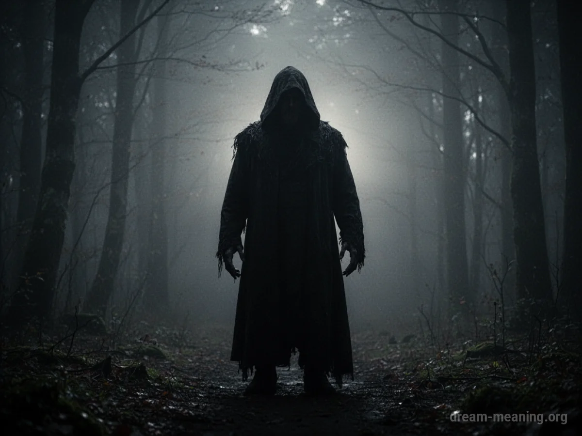 A shadowy silhouette against a dim light.