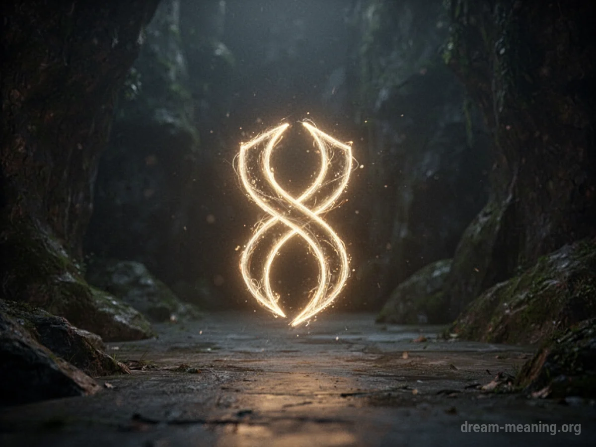 A luminous, abstract symbol hovers in a dark, ethereal environment.