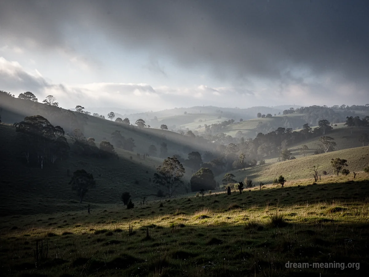 A bright landscape being consumed by dark shadows.