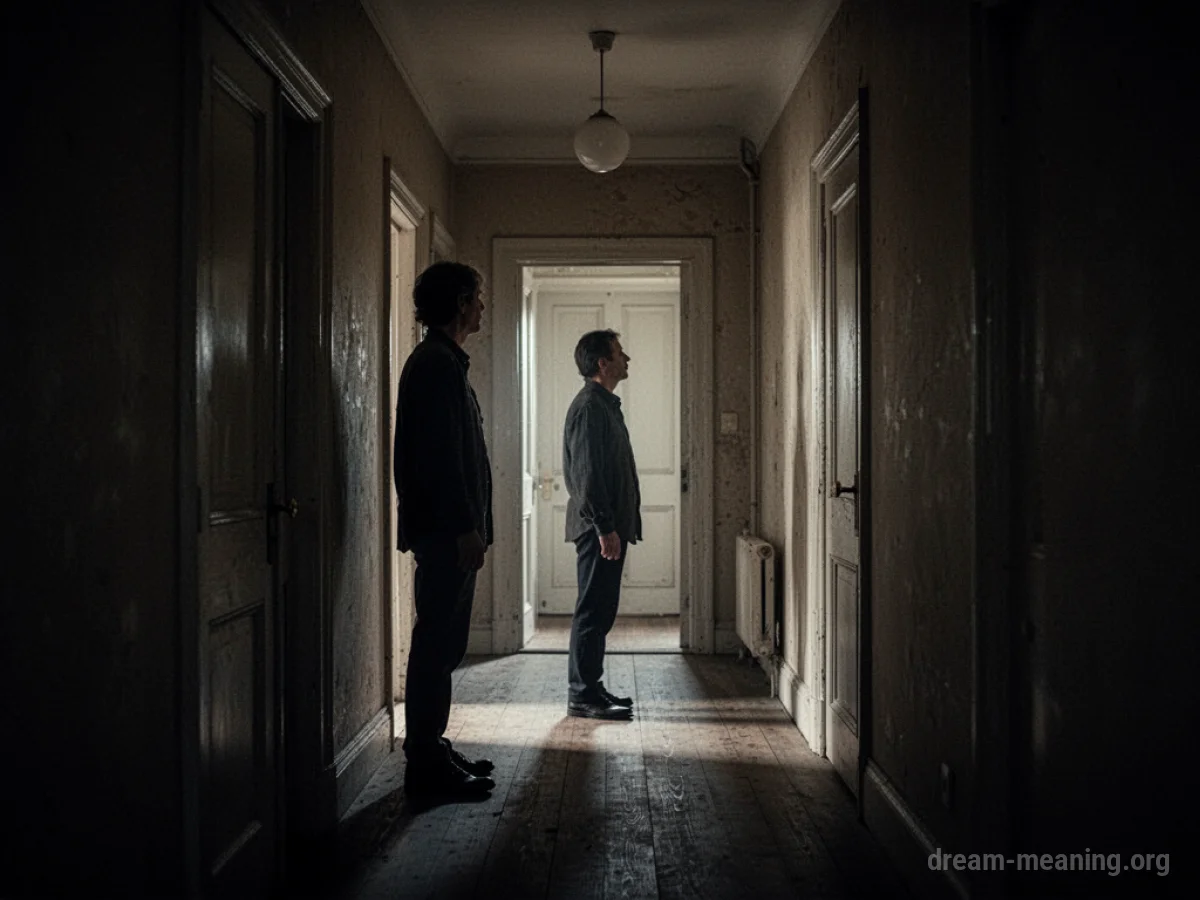A shadowy figure in a hallway.