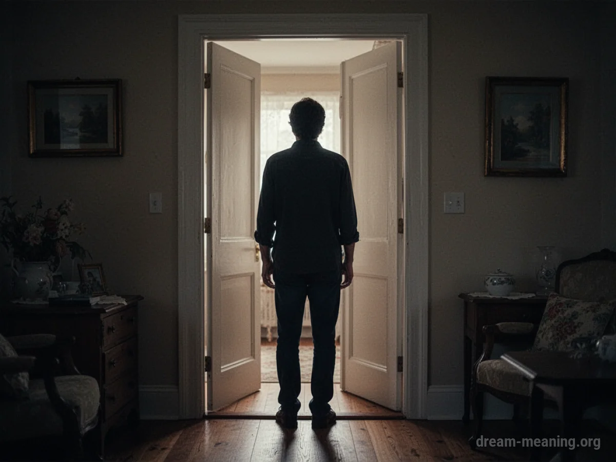 Silhouette of a person standing in a doorway.