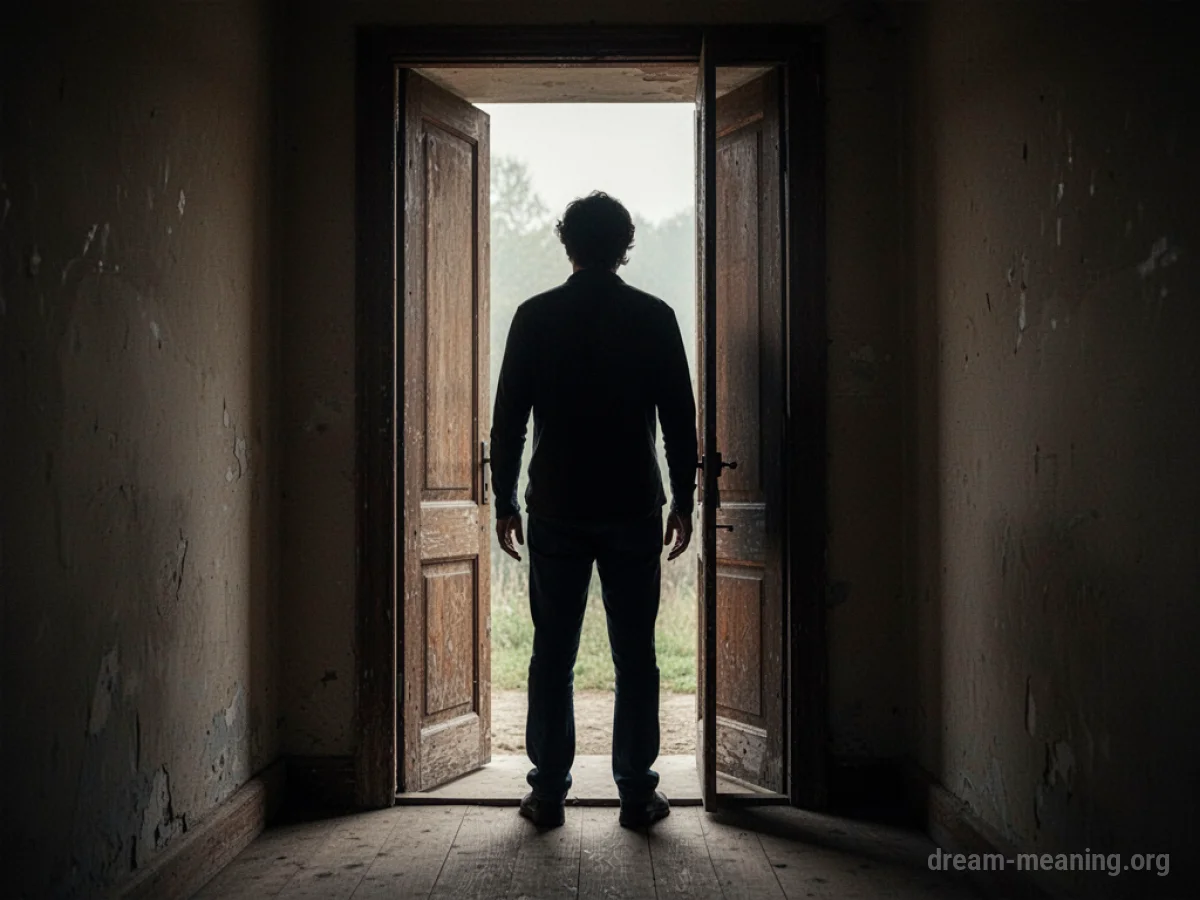 Silhouette of a person blocking a doorway.
