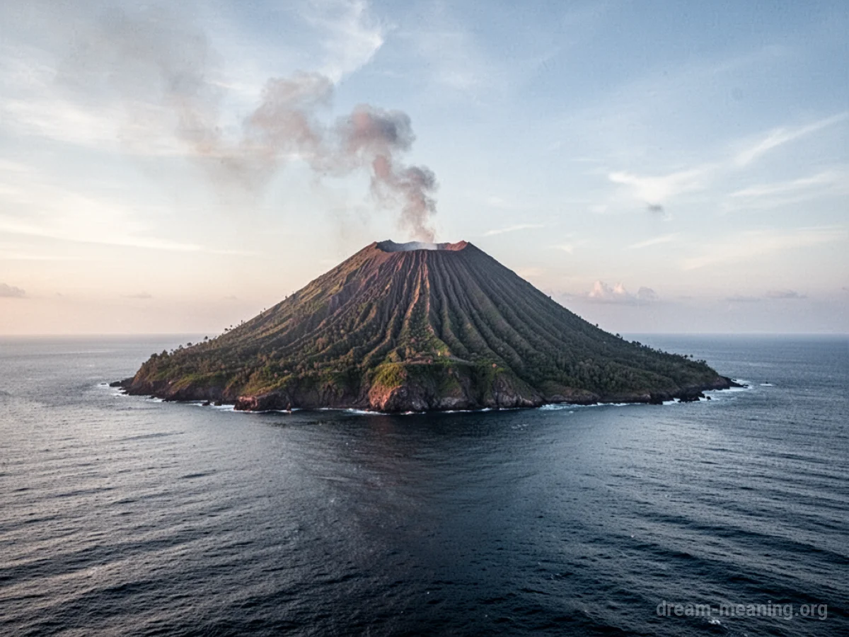 A single island with a volcano in the ocean.