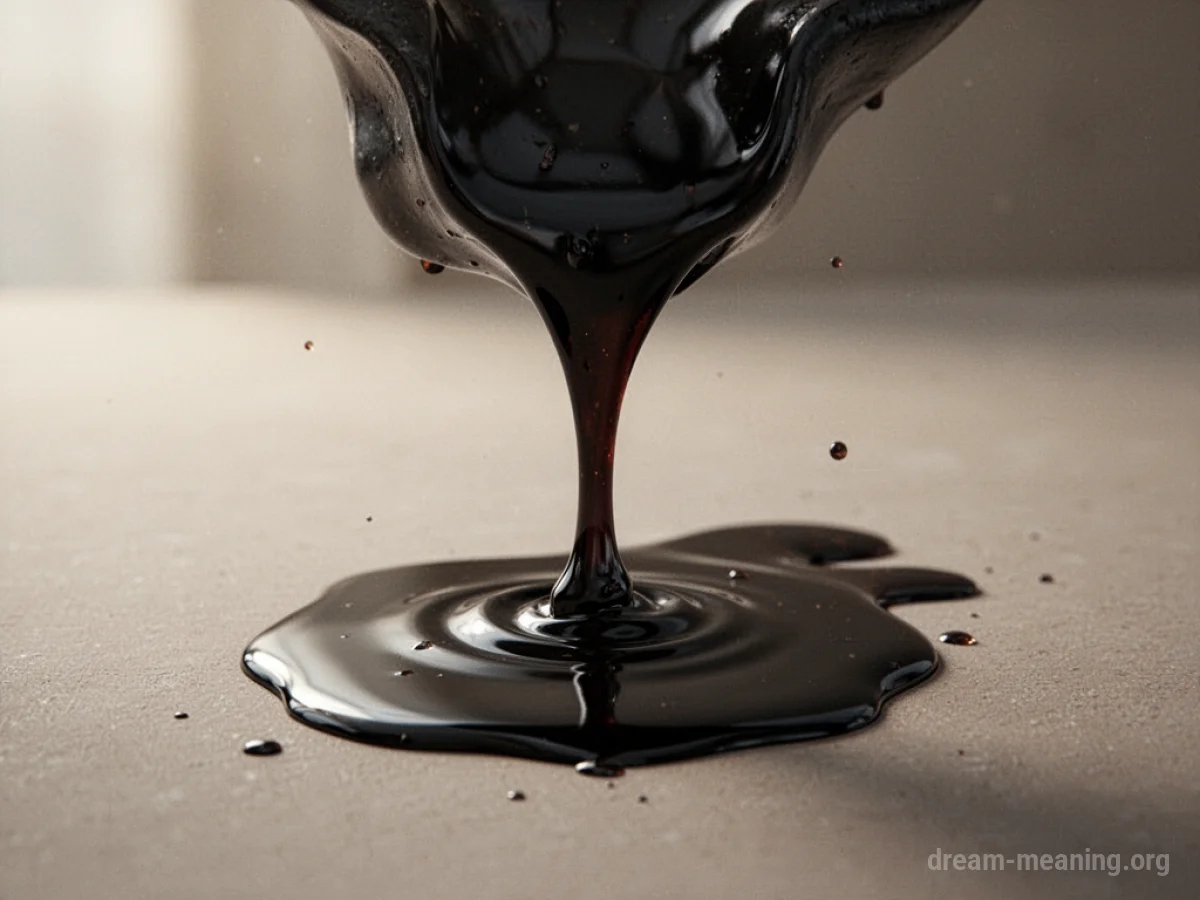 A dark, thick liquid pouring from an abstract form.