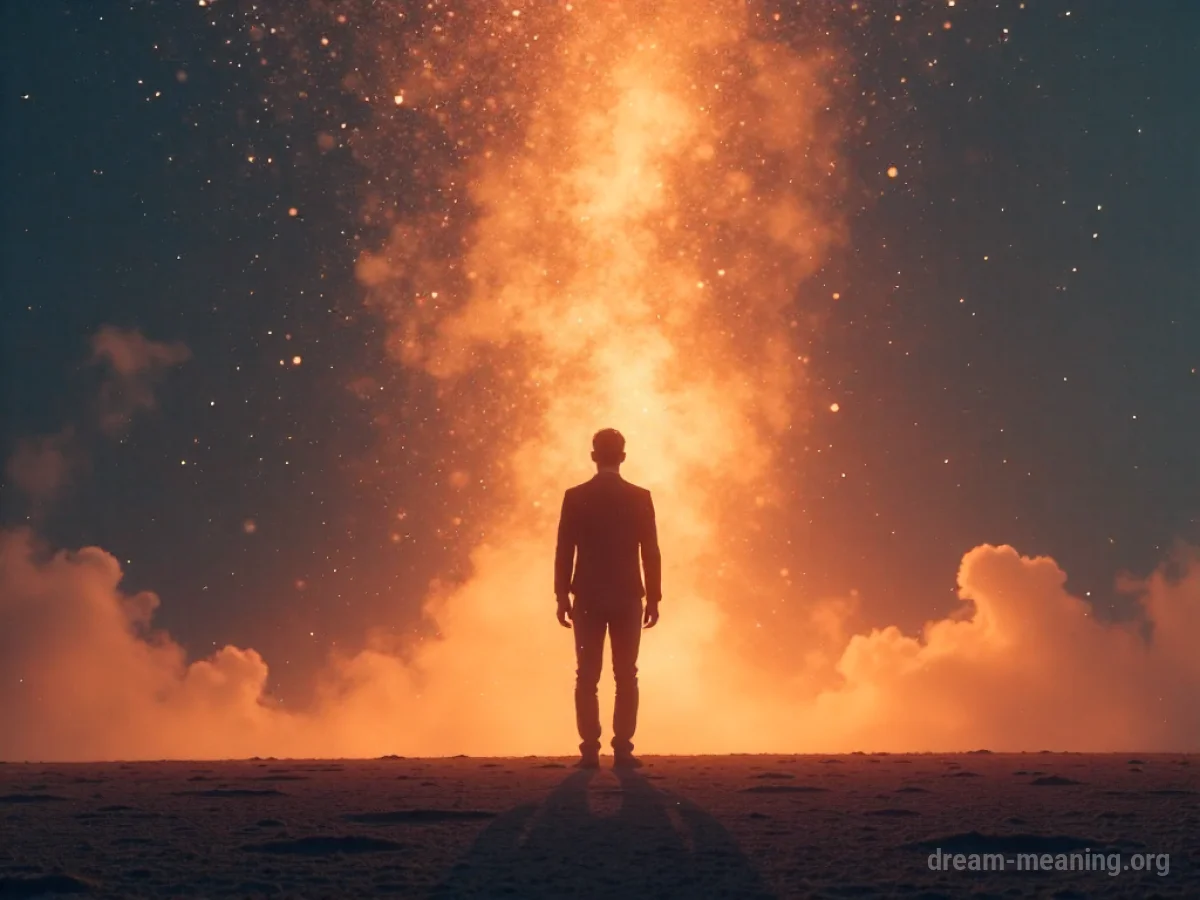A distressed person in a room with a colorful mist radiating outwards.