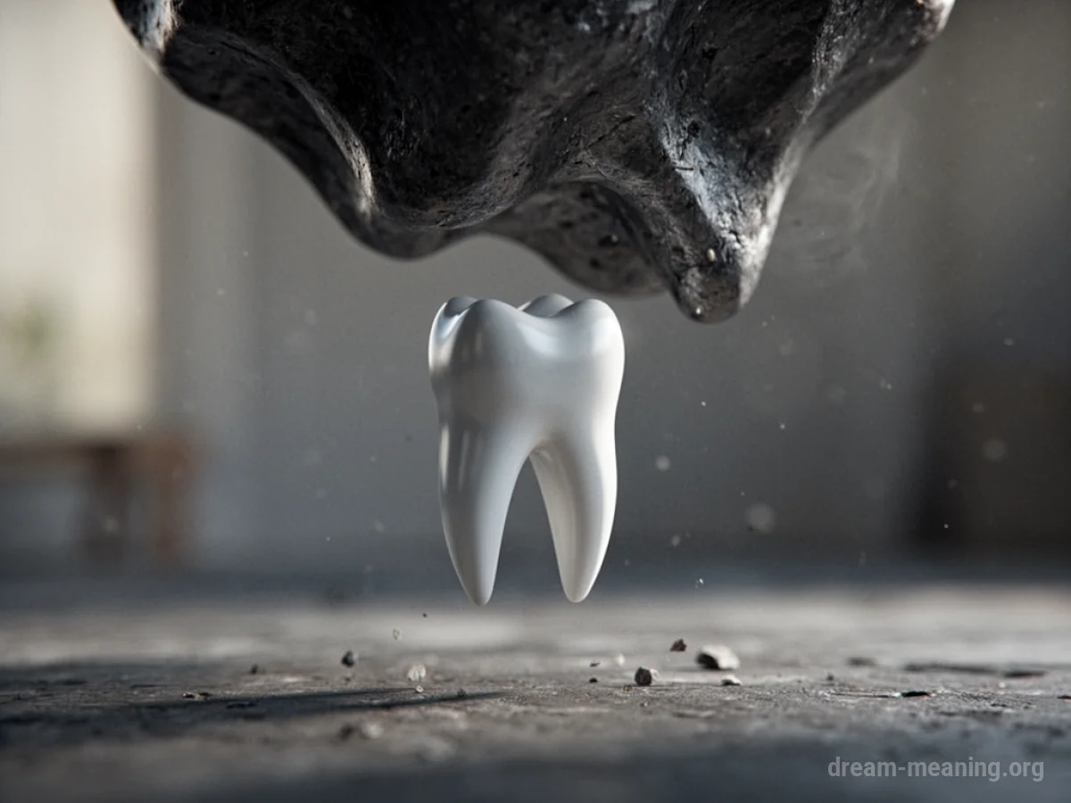 A single tooth detaching from a dark mass.