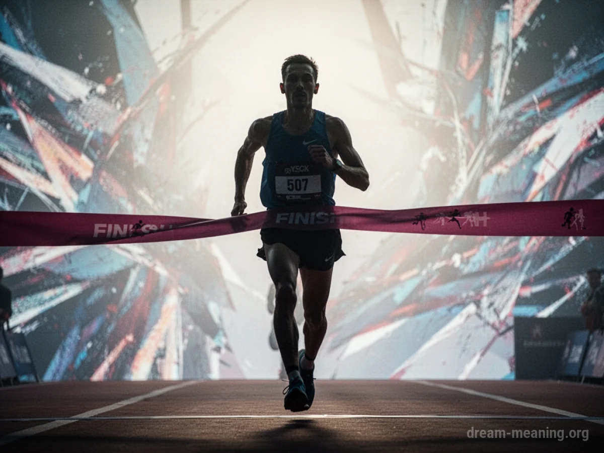 Silhouette of a runner crossing a finish line.