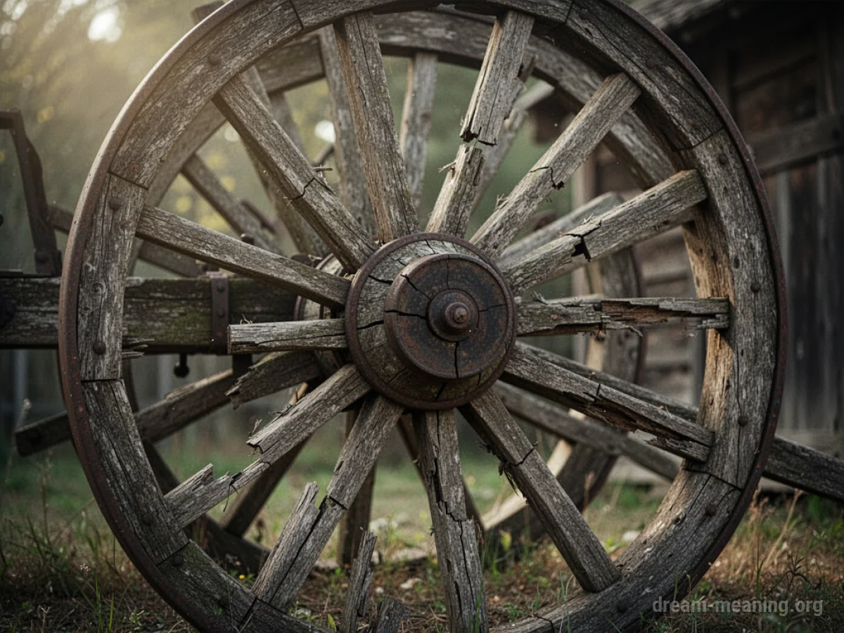 A damaged wheel with broken spokes.