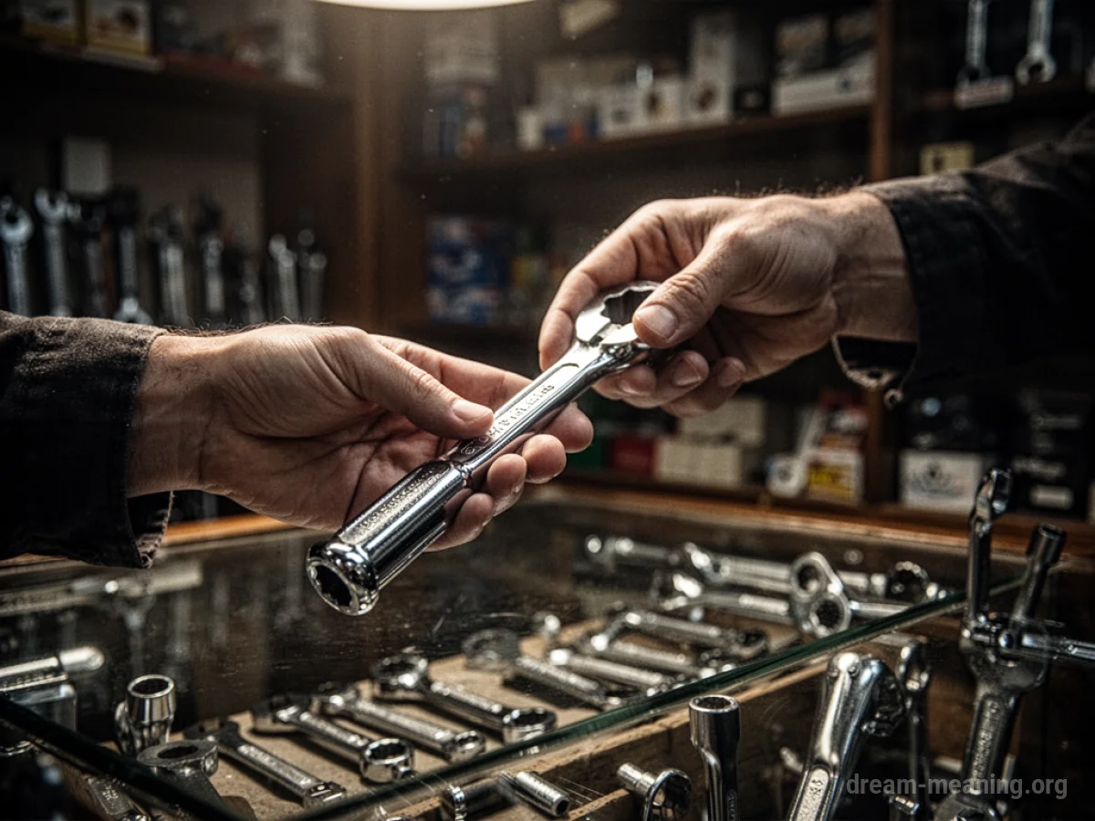 A person's hand reaching for an object in a shop.