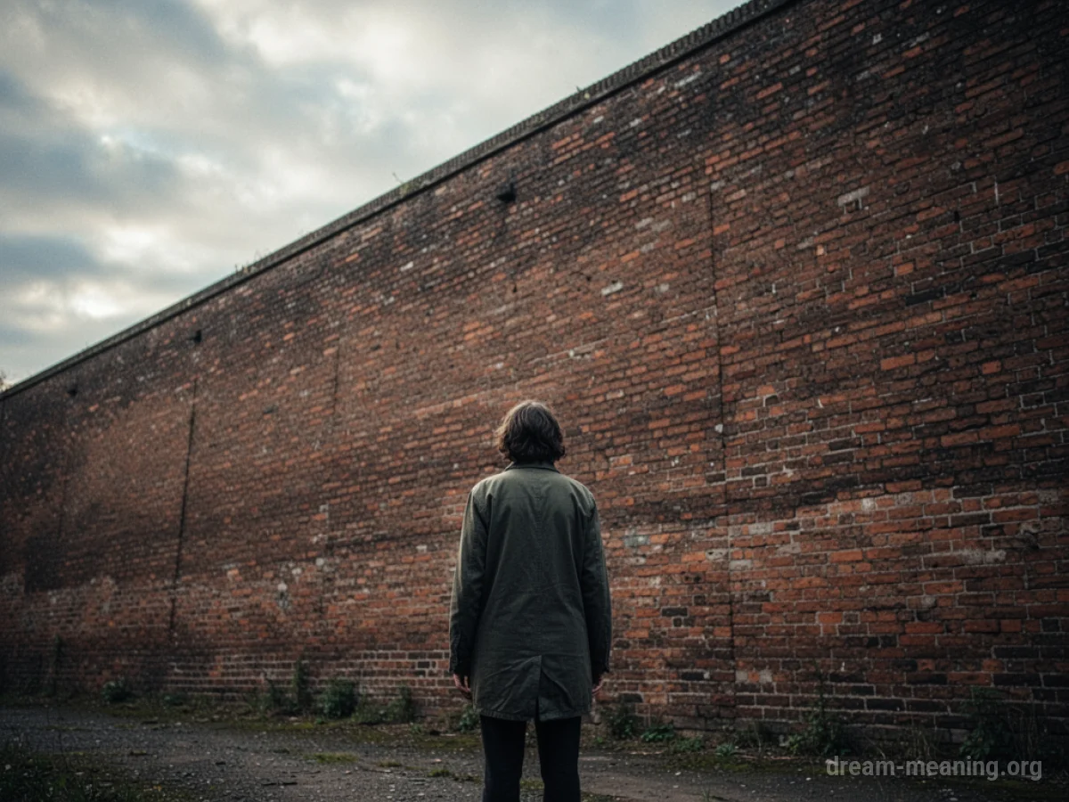 A silhouette of a person facing a large, solid wall.