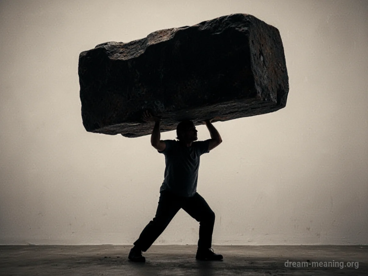Silhouette of a person straining to lift a very large object.