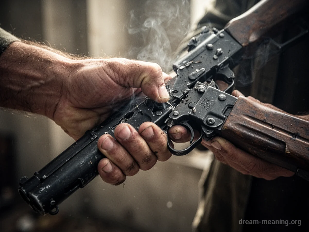 A hand struggling to grip a non-functional weapon.