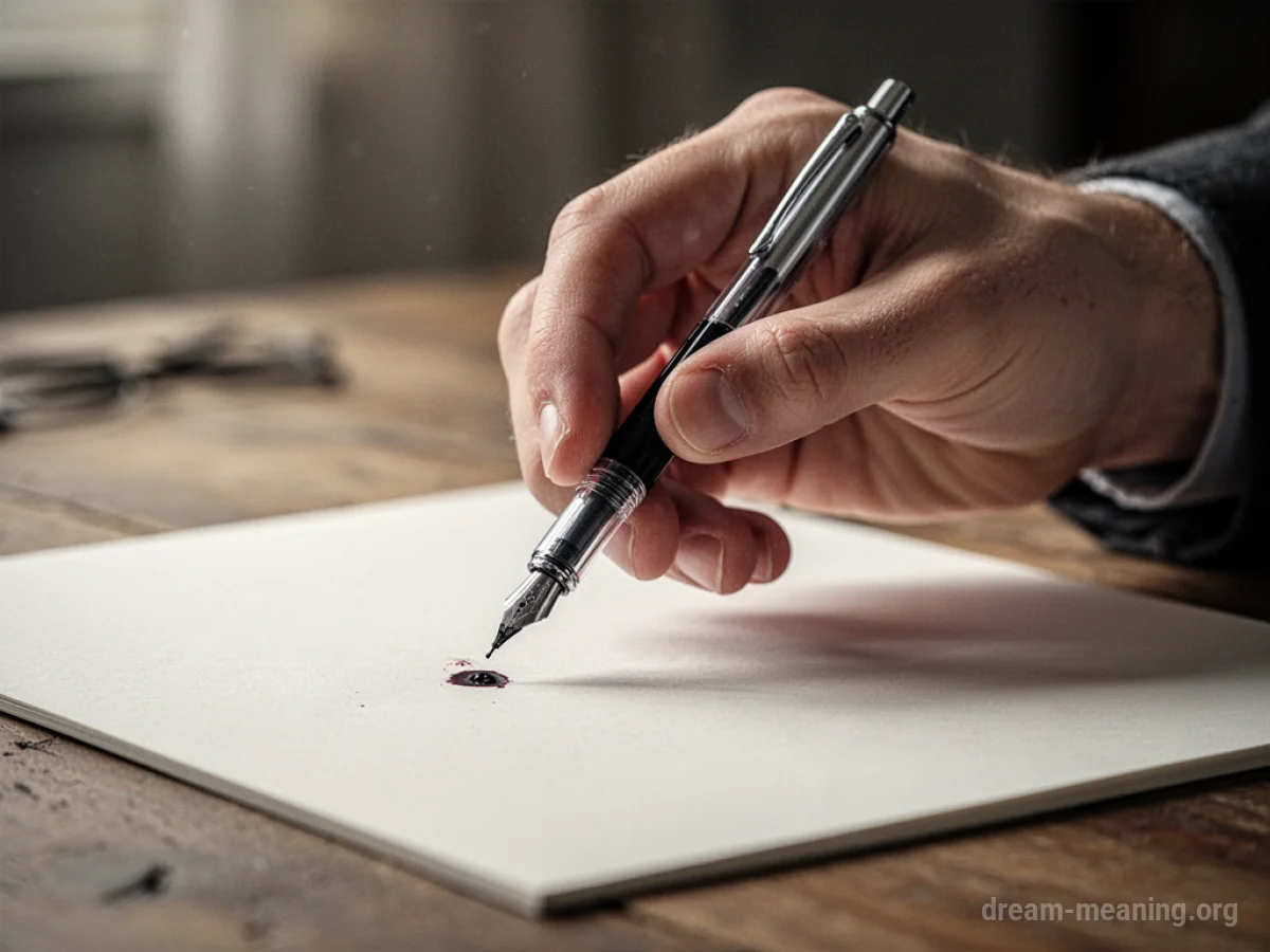A hand holding an inkless pen above an empty sheet of paper.
