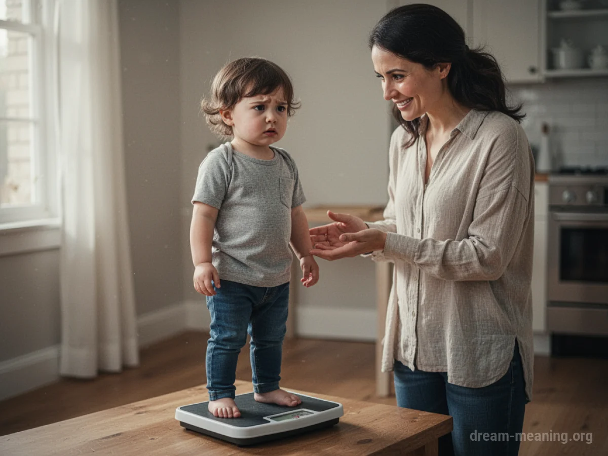A child standing on a scale with a parent beside them.