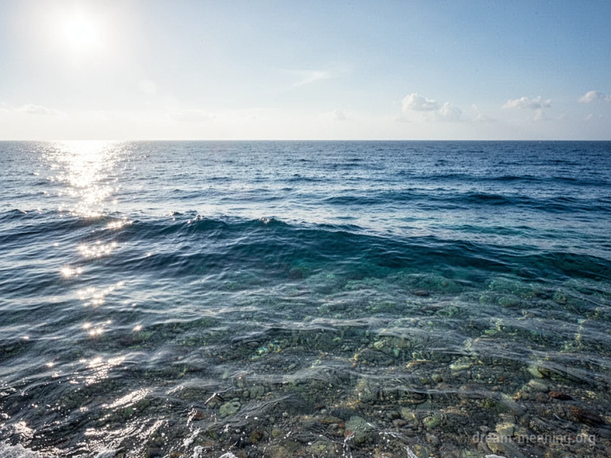 Gentle, translucent blue waves rolling towards a calm shore under a clear sky.