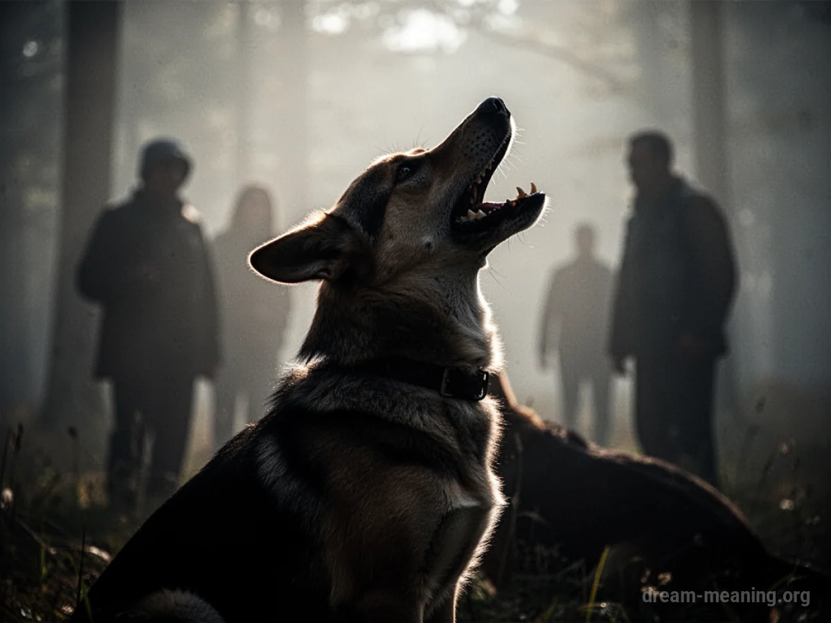 Silhouette of a barking dog with faint shadows behind it.
