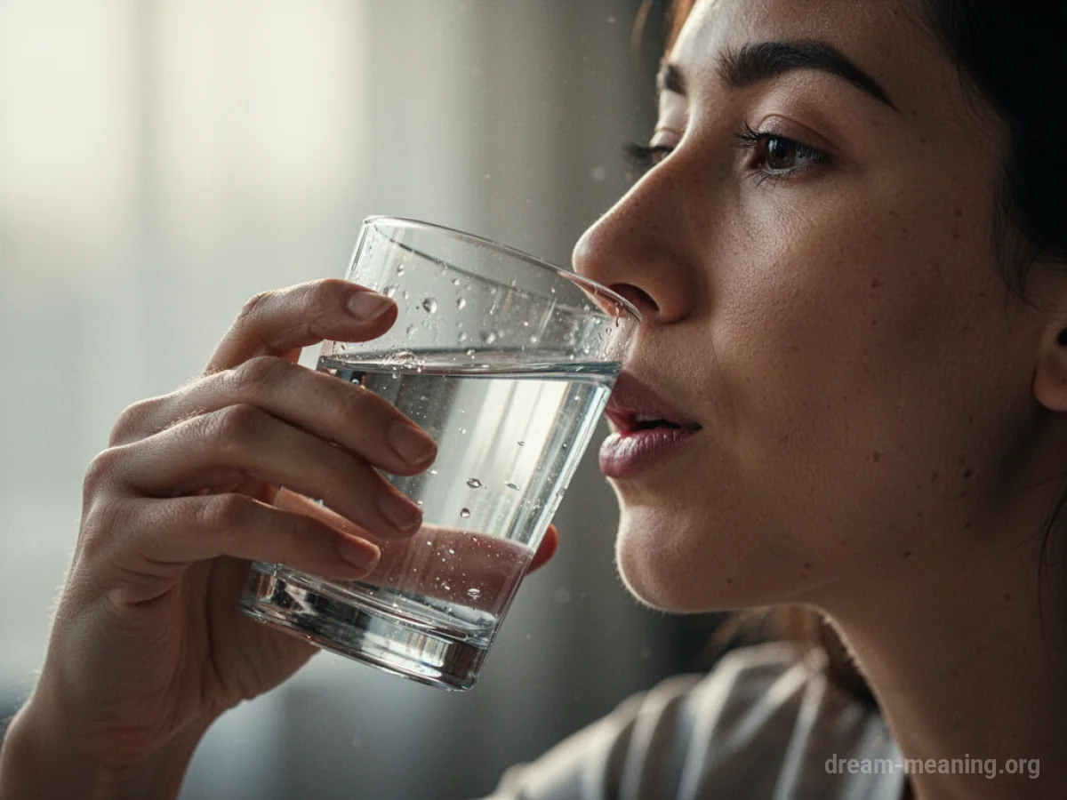 A hand holding a glass of clear water, about to drink.