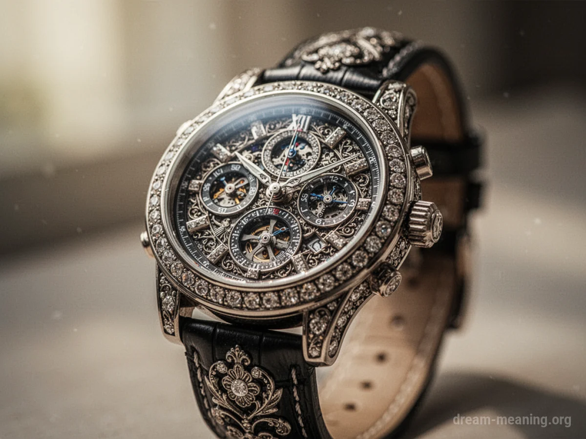 Close-up of an ornate wristwatch.