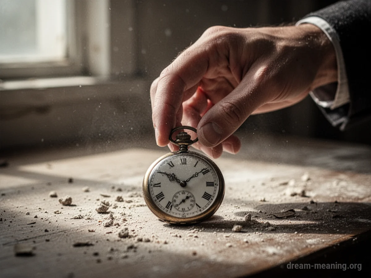 A hand reaching for a pocket watch.