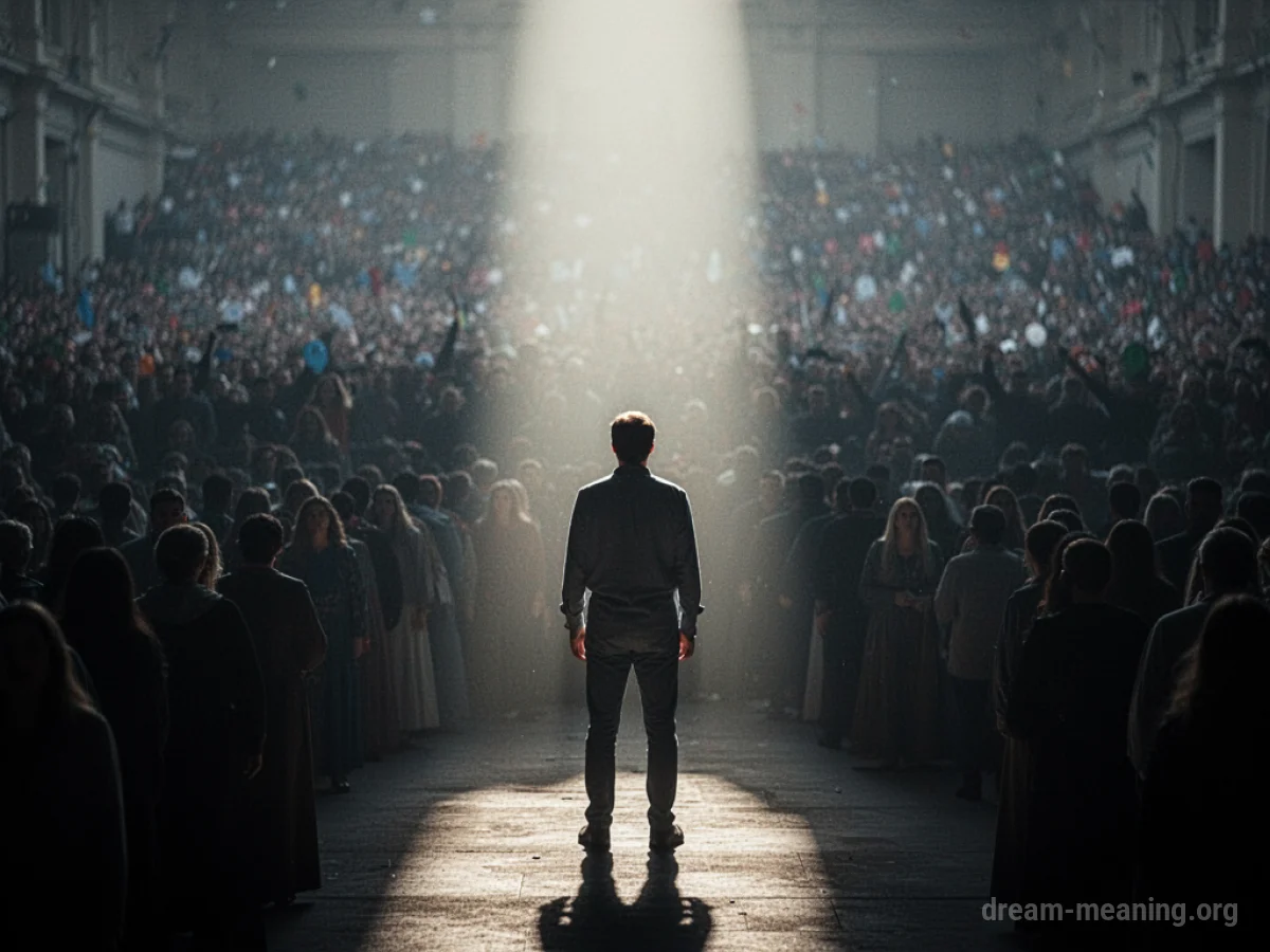 Silhouette of a person standing apart from a shadowy crowd.