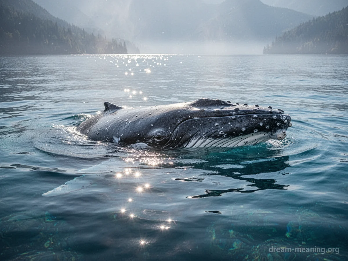 A large whale swimming gracefully in clear blue ocean water.