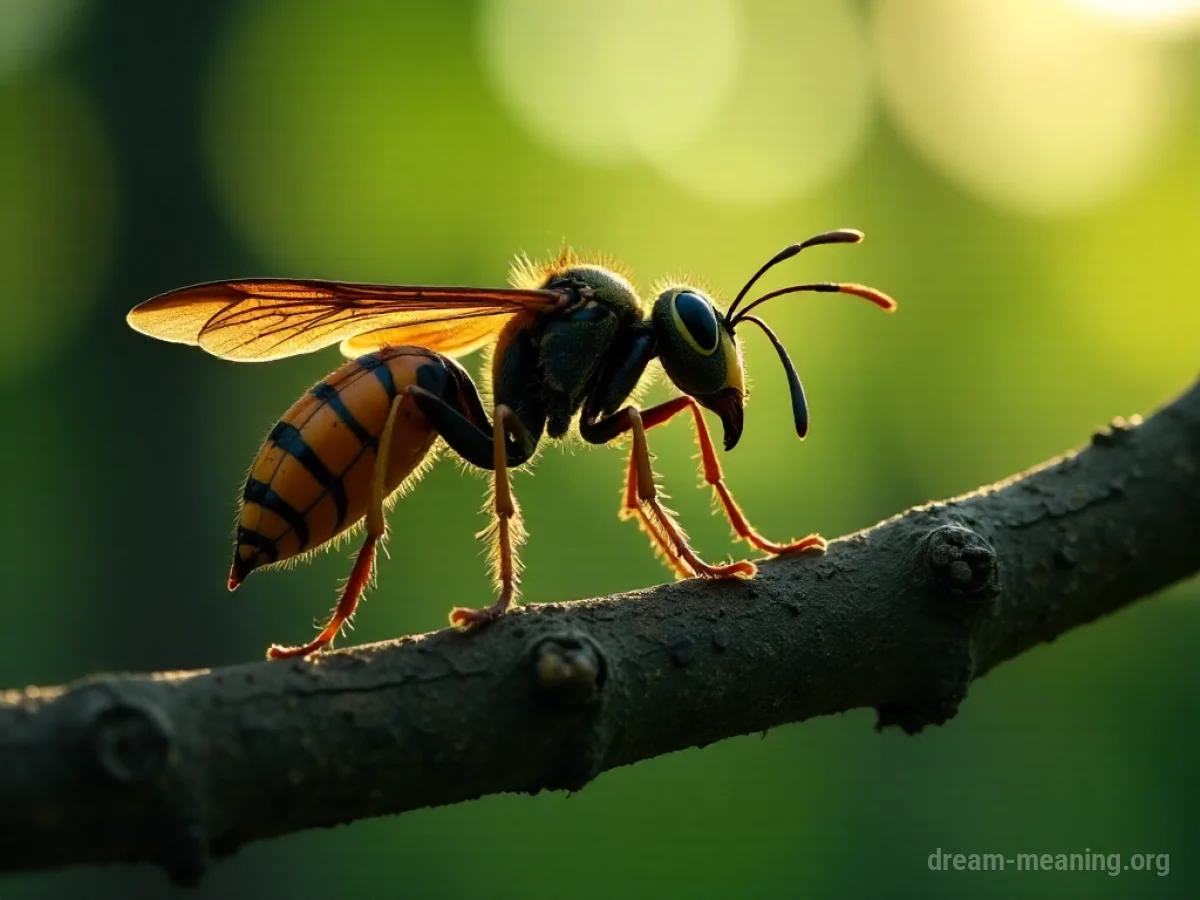 Silhouette of a very large wasp against a dark, cloudy sky.