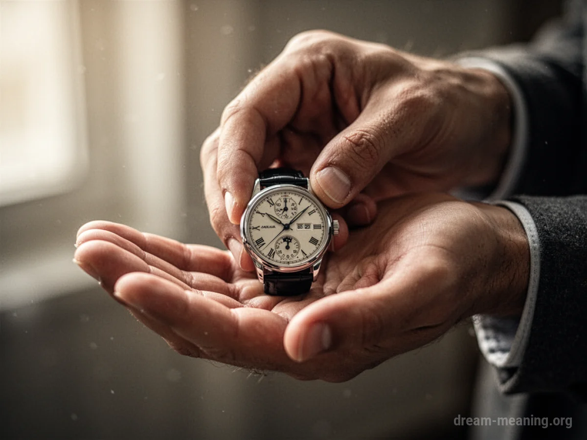 A person's hand offering a wristwatch to another person's open palm.
