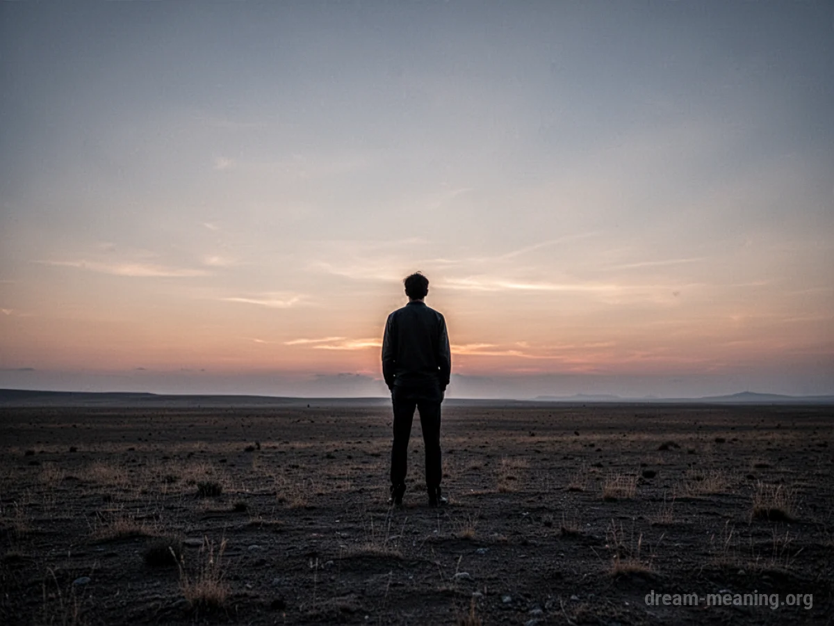 A solitary silhouette standing in a desolate landscape.