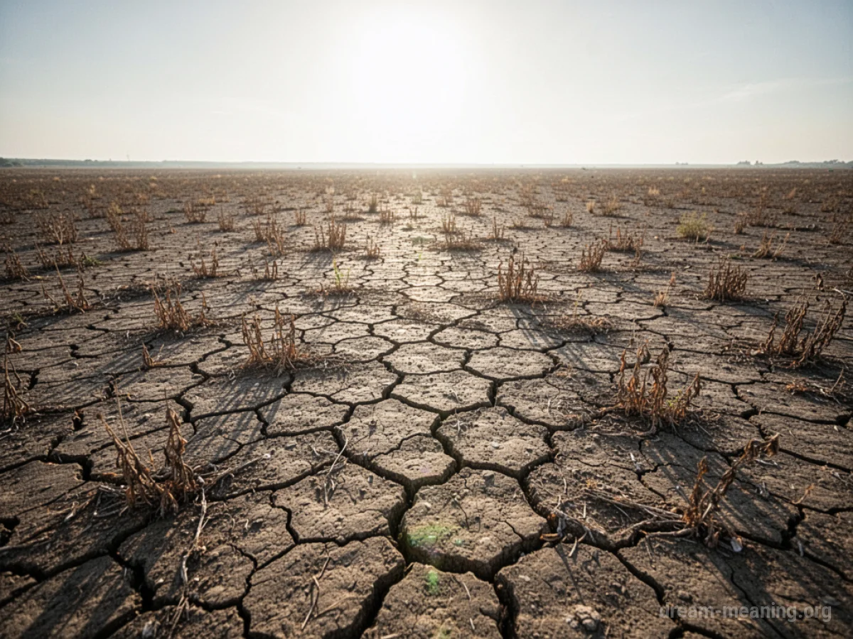 Cracked, dry earth under a bright sun with withered plants.