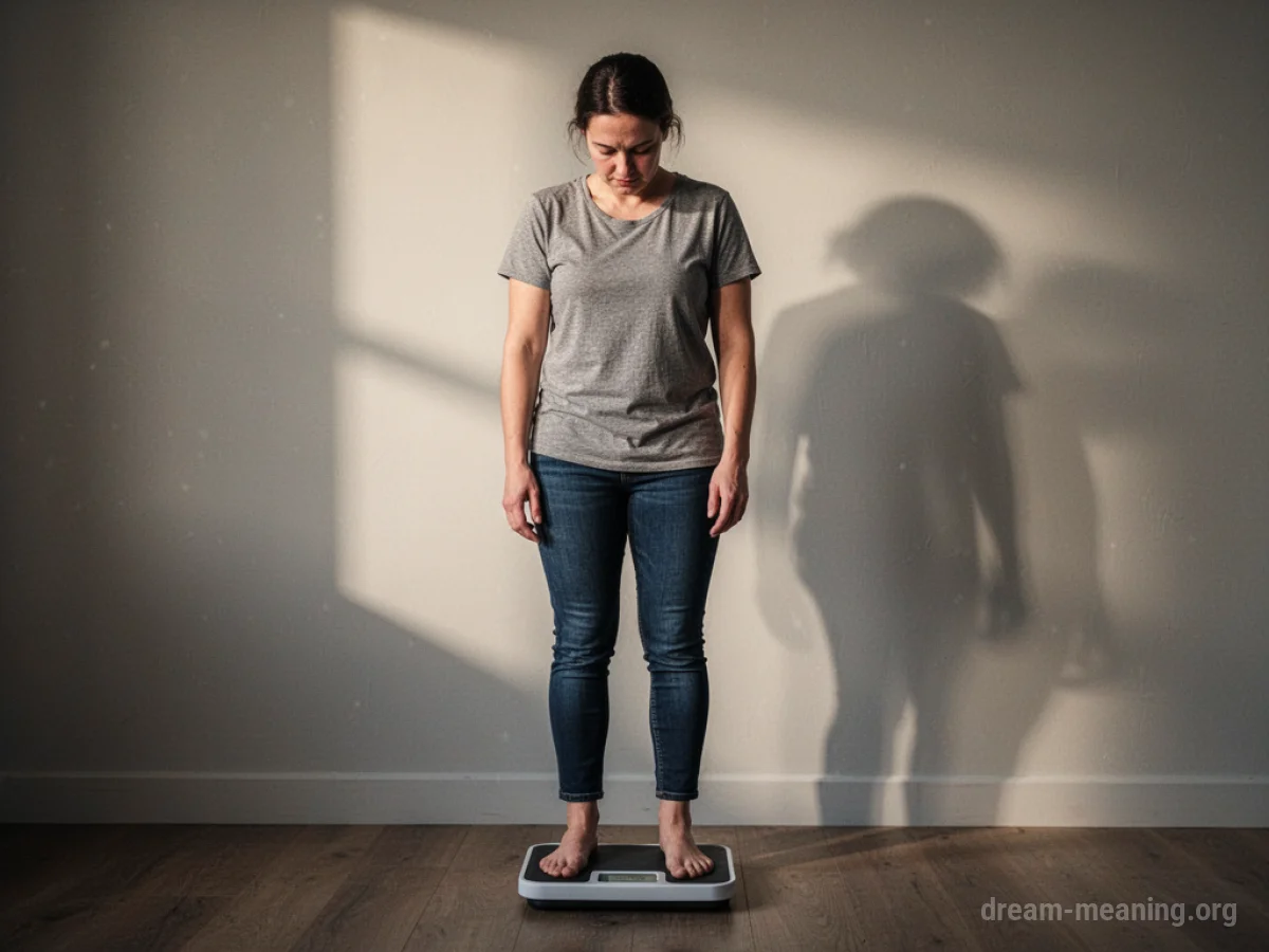 Person looking at a weighing scale.