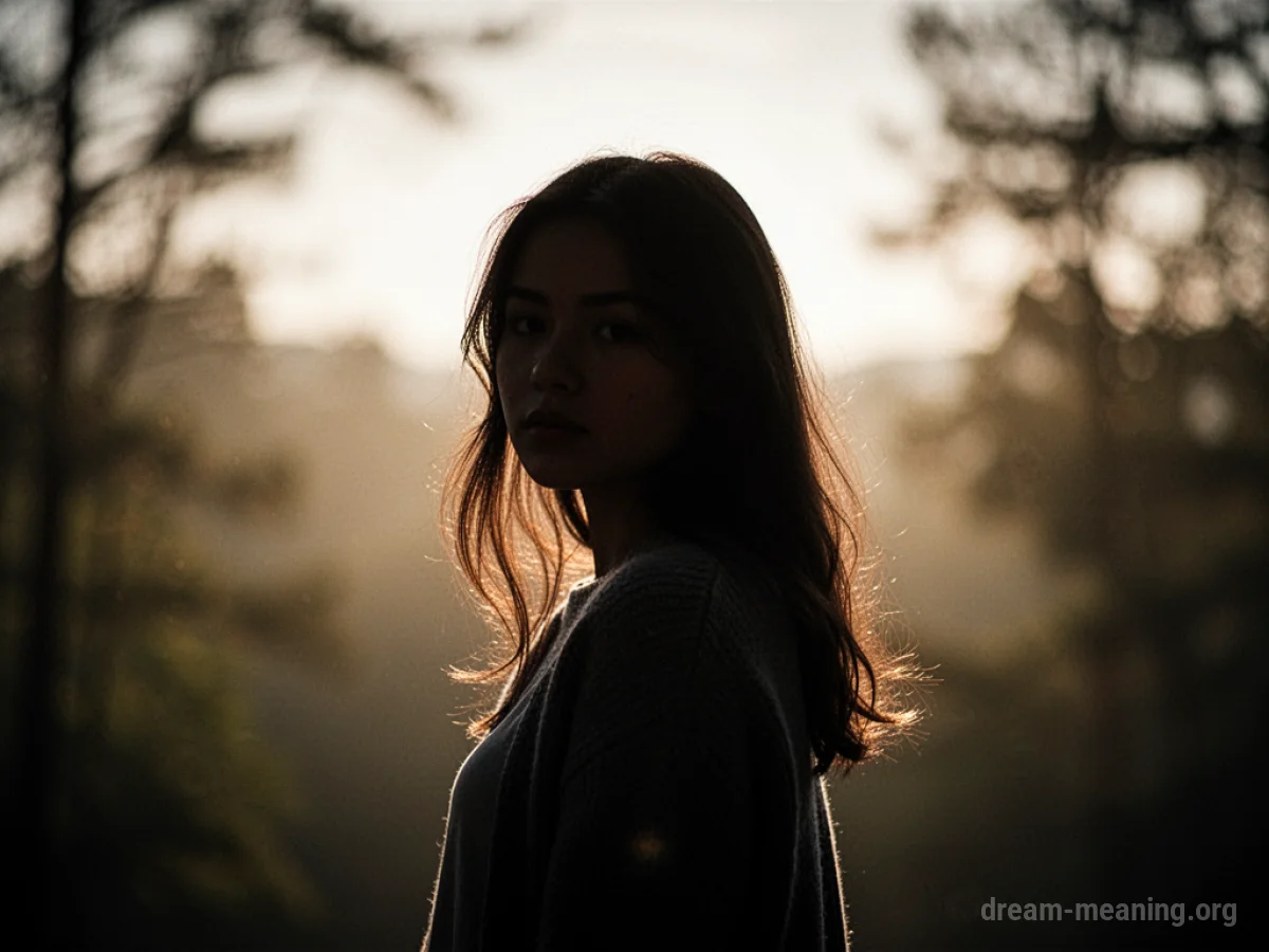Silhouette of a young woman against a bright, blurred background.