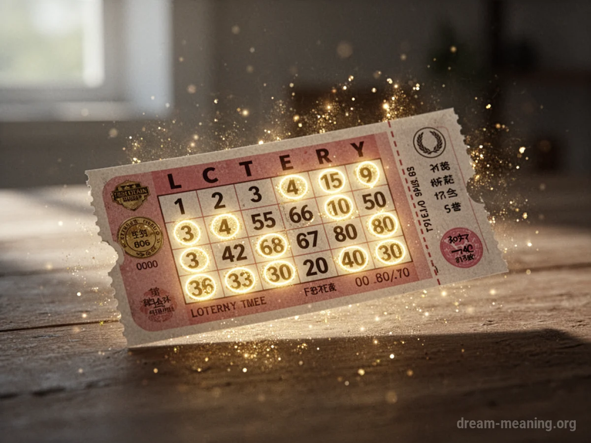 A lottery ticket with glowing numbers.