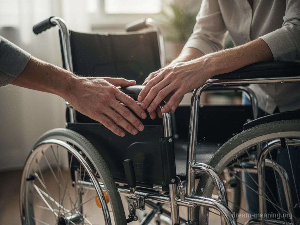 Close-up of hands on the armrest of a modern wheelchair.