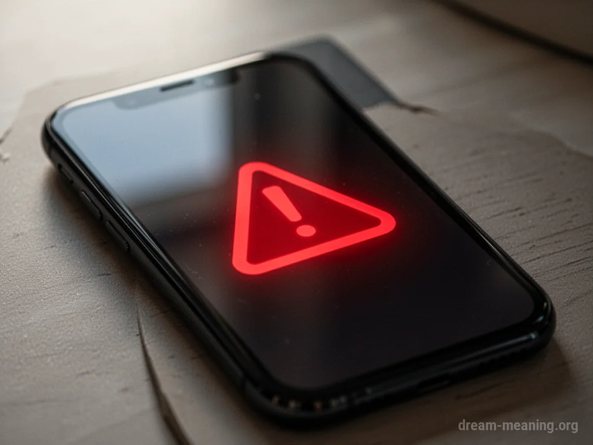 A smartphone screen with a red warning symbol.