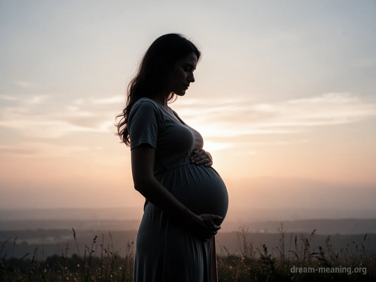 Silhouette of a pregnant woman against a horizon.