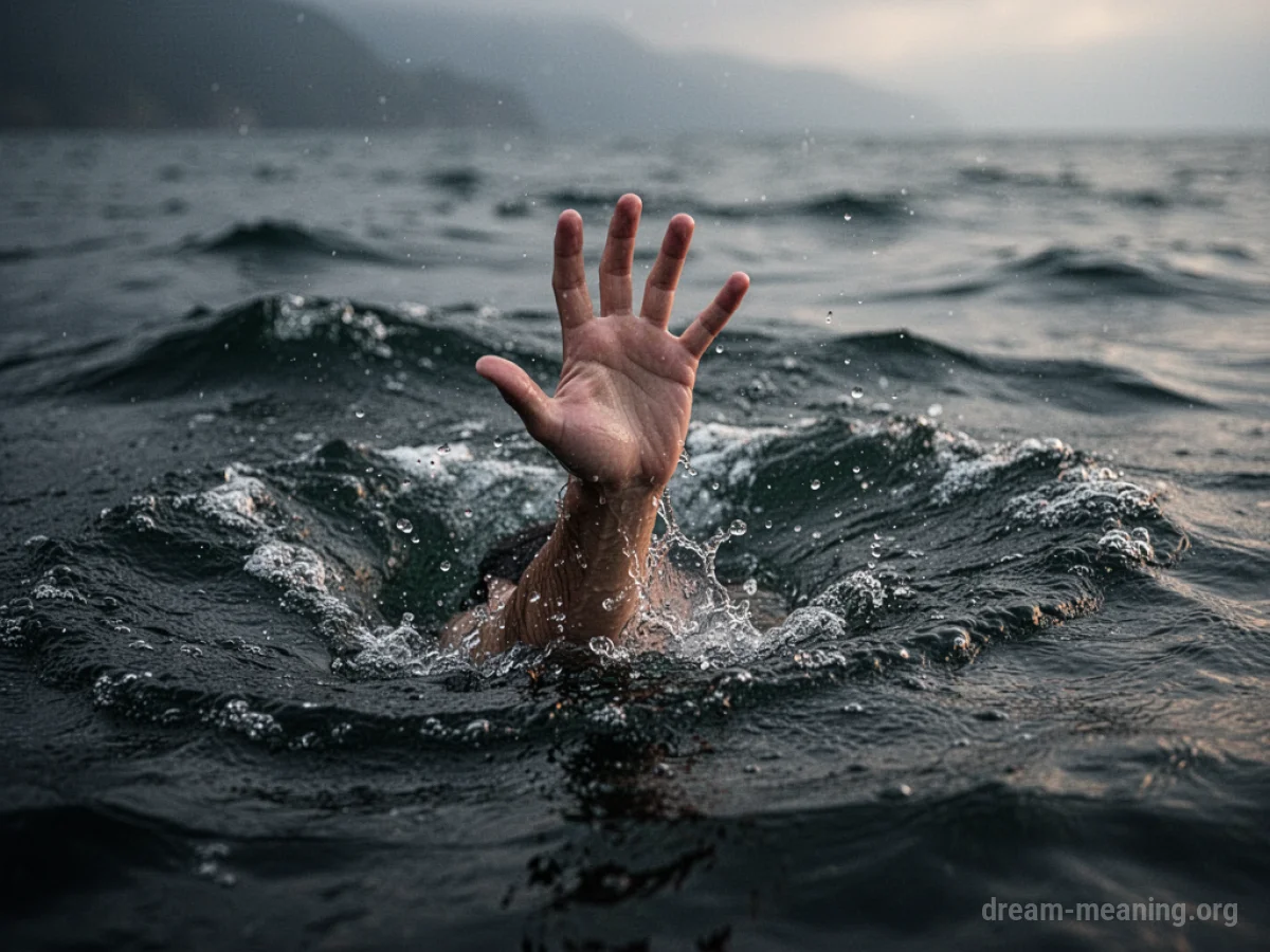 A hand struggling to stay above the surface of dark, choppy water.