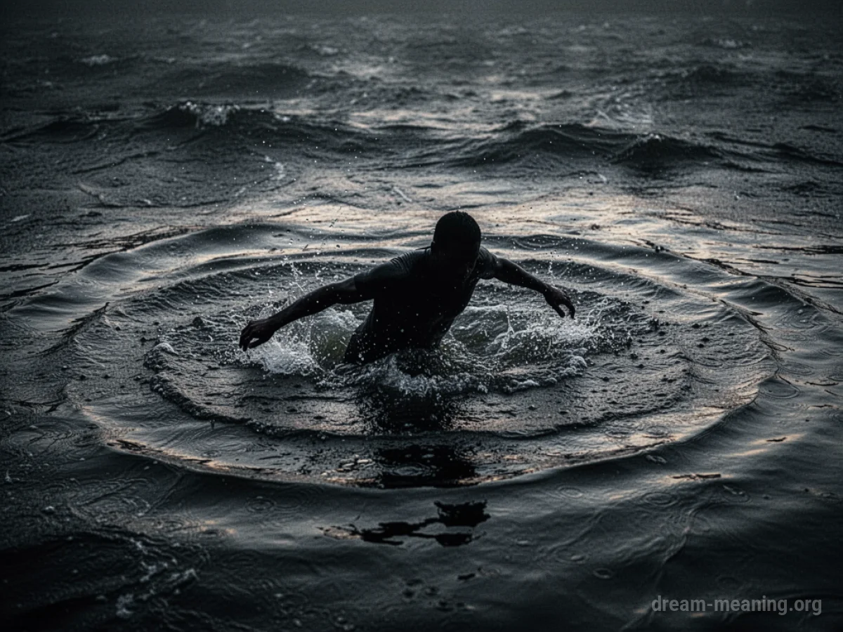 Silhouette of a person falling backwards into dark water.