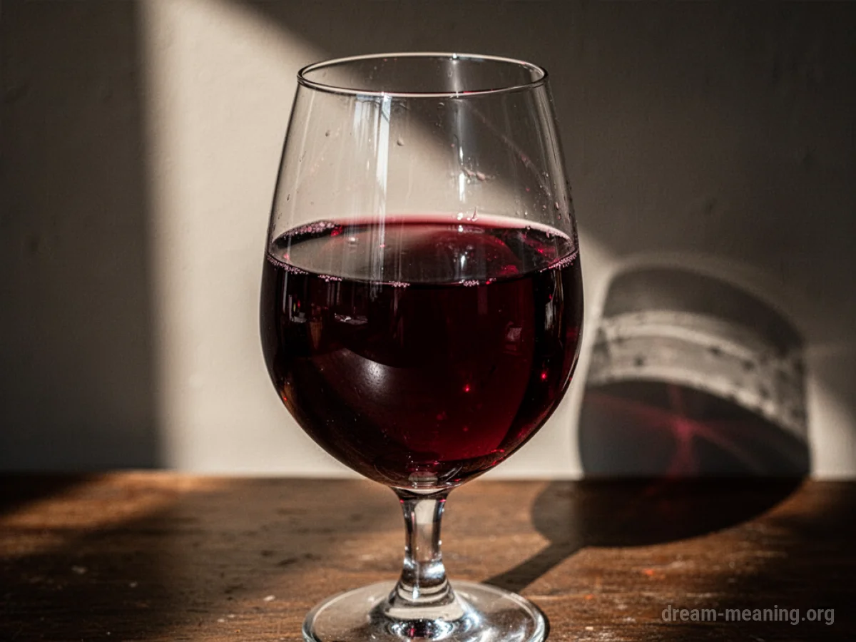 A glass of red wine with light reflecting off its surface.