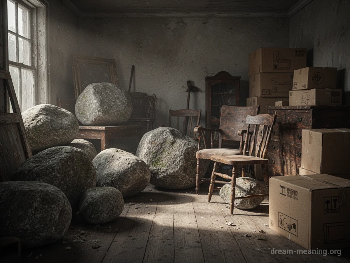 A room densely packed with large, cumbersome objects.