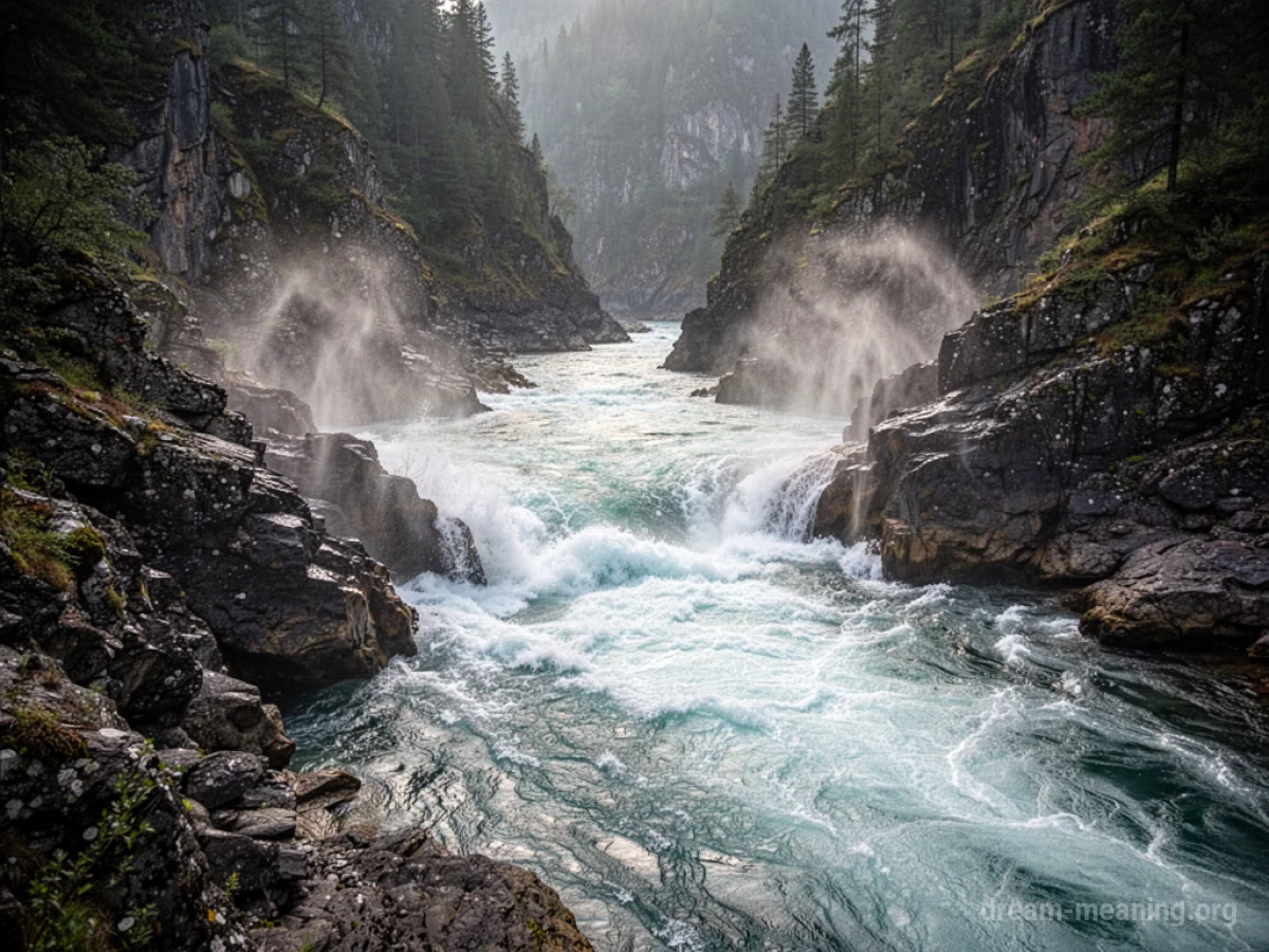 A fast-flowing river moving through a canyon.
