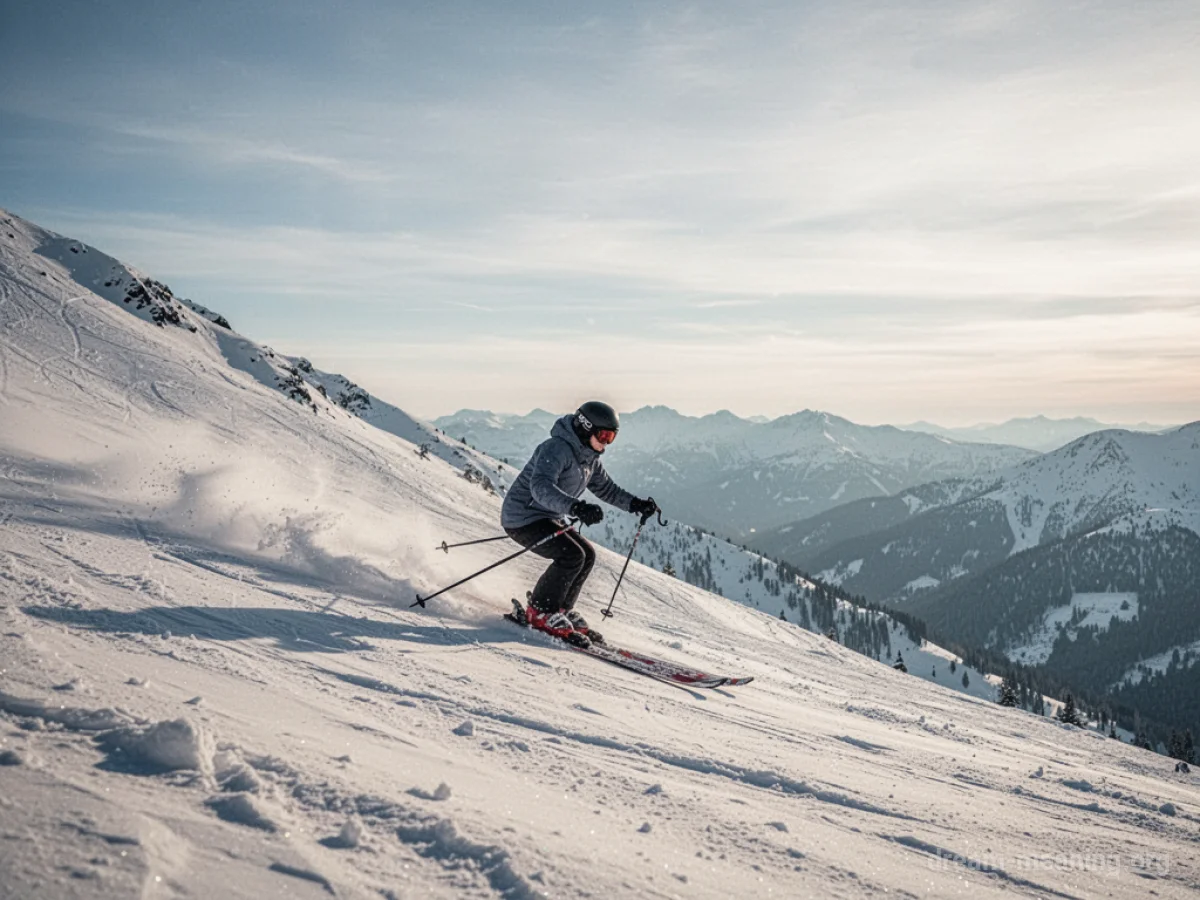 A person skiing down a snowy mountain.